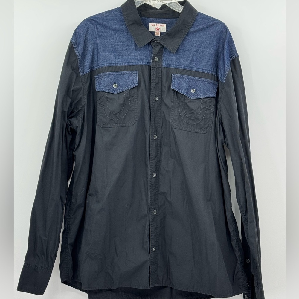 True Religion denim/black button down shirt-size 3XL